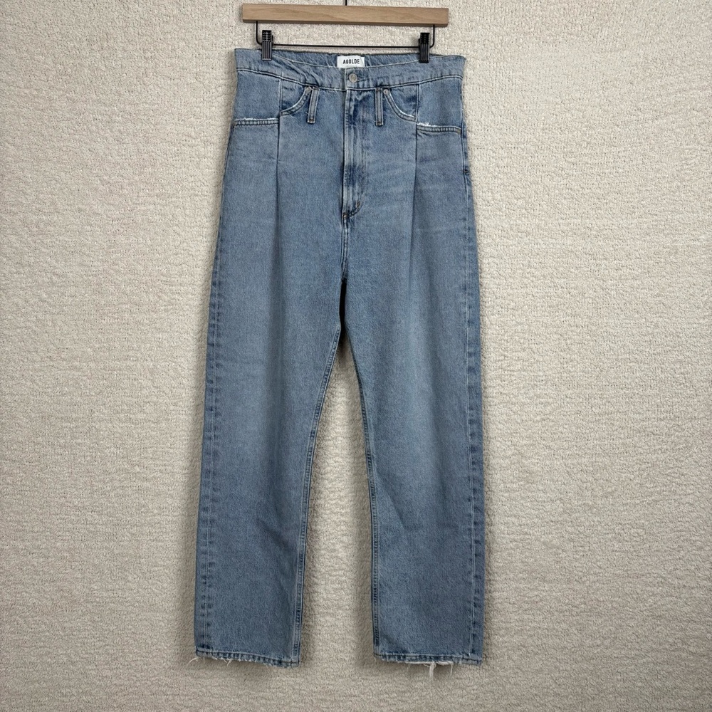 Agolde Jeans Womens 25 Blue Reworked Super High Rise Pleated Distressed Straight